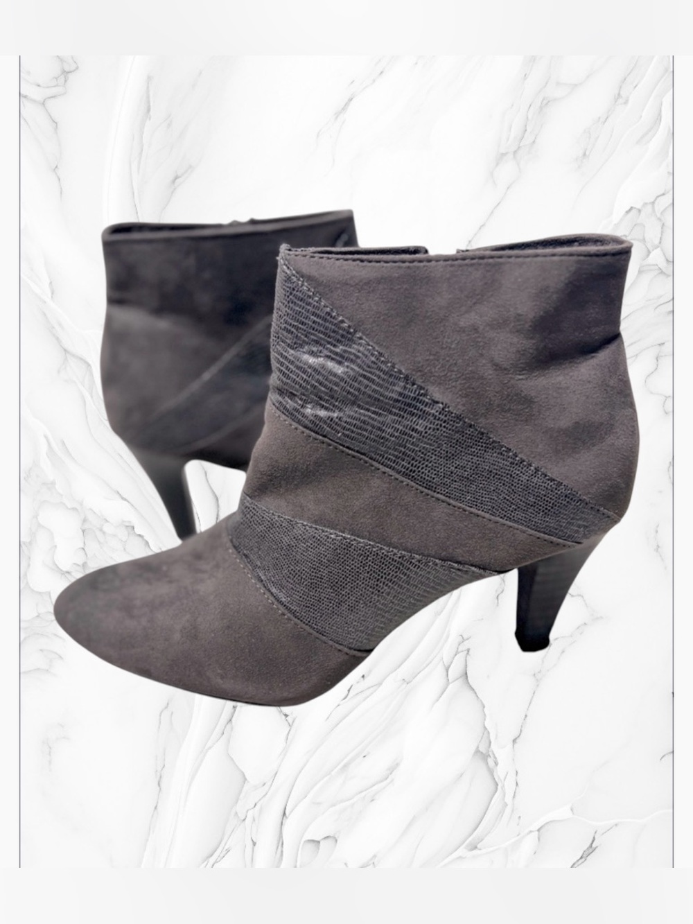 Karen Scott Grey Heel suede snakeskin patchwork leather accents ankle Booties 8